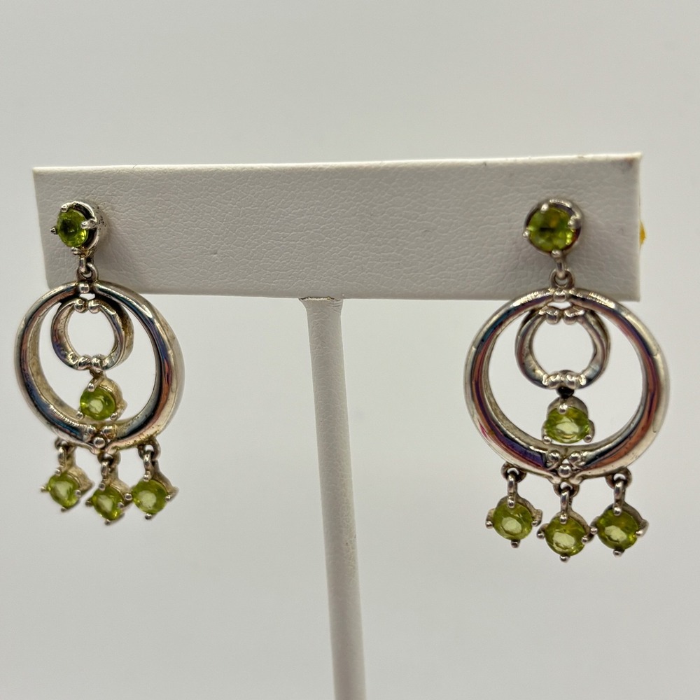 Vintage Michelle Albala Sterling Peridot Silver Dangle Drop Earrings Green Stone - Picture 3 of 6